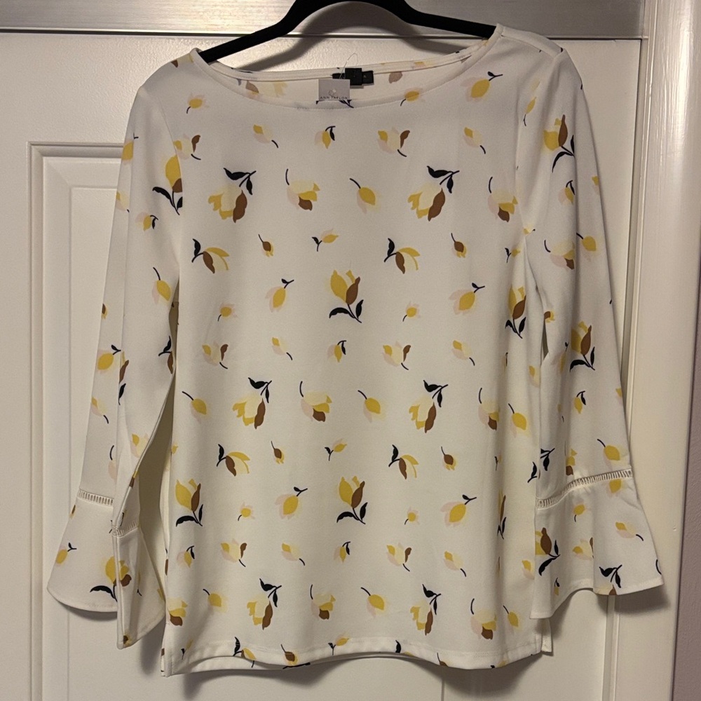 Ann Taylor Factory Cream and Yellow Floral Blouse